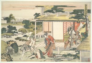 The Loyal League of Four-7 R?nin (Ch?shingura), Act VII: Tea house Scene. イッチ・イリキ・ヘイエモンがスパイ・クデーを引きずり出す？ 作： Katsushika Hokusai
