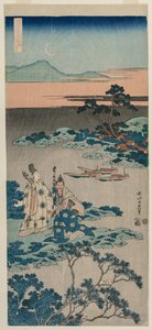 三日月下の湖畔に佇む大臣徹大臣 漢詩正鏡シリーズより 作： Katsushika Hokusai