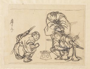 トレイを持った3人の男