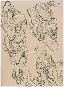 18 世紀後半から 19 世紀初頭の 3 体の人物。 作： Katsushika Hokusai