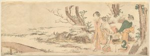 池のそばの 3 人の女性 作： Katsushika Hokusai