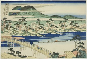 Togetsu Bridge at Arashiyama in Yamashiro Province (Yamashiro Arashiyama no Togetsukyo), from the series "Unusual Views of Famous Bridges in Various Provinces (Shokoku meikyo kiran)" 作： Katsushika Hokusai