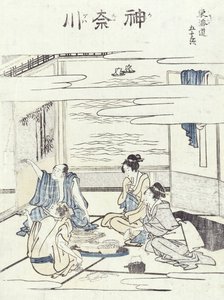 インテリアの2組のカップル（木版画） 作： Katsushika Hokusai