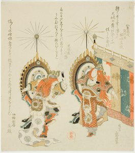 太鼓を叩く二人の兵士 作： Katsushika Hokusai