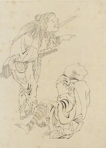 二人の狩人、江戸時代（紙にインク） 作： Katsushika Hokusai