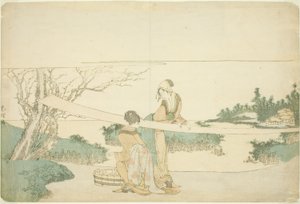 布を伸ばす女性2人 作： Katsushika Hokusai