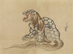 無題、c。 1890（木版印刷、インク、紙の色） 作： Katsushika Hokusai