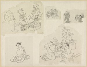 さまざまな状況にある人々の 5 つの表現 作： Katsushika Hokusai