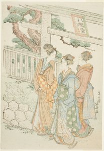 八幡宮の参拝者 作： Katsushika Hokusai