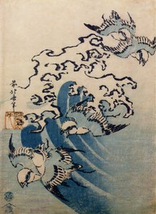 波と鳥、1825年頃（カラー木版画） 作： Katsushika Hokusai