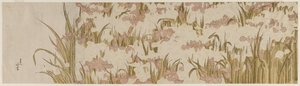 白と紫のアイリス、1800年代初頭。 作： Katsushika Hokusai