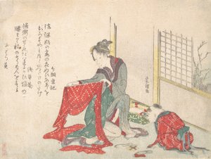 布を折る女性、18世紀後半から19世紀初頭。