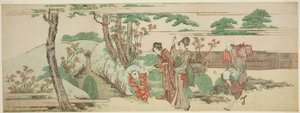 ピクニックに出かける女性と子供たち 作： Katsushika Hokusai
