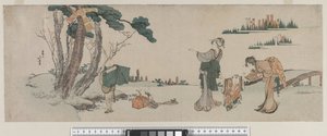 凧が木に引っかかっている子供をそらす女性、江戸時代、1800年頃 作： Katsushika Hokusai