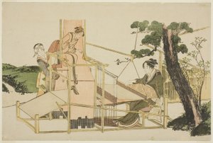 織機で織る女性たち 作： Katsushika Hokusai