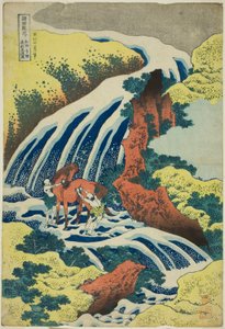 Yoshitsune’s Horse-Washing Falls at Yoshino in Yamato Province (Washū Yoshino Yoshitsune uma arai no taki), from the series Tour of the Waterfalls in Various Provinces (Shokoku taki meguri) 作： Katsushika Hokusai