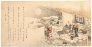 「ランプを持った若い女性」；「茶屋のベランダにいる男女」 作： Katsushika Hokusai