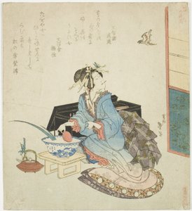 「葛飾五節句」より カッコウを見上げる芸者 作： Katsushika Taito II