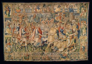 タペストリーの教区博物館 (Pastrana Parish Museum of Tapestry)。 フランダースのタペストリー。 シャルルマーニュ、カルマニアへの凱旋門 (アレキサンダー大王、カルマニアへの凱旋門)。 作： Alec Hunter