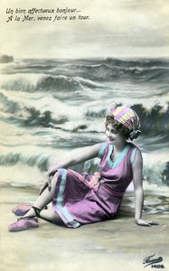 浜辺の女 c. 1900年代初頭（ポストカード） 作： Alec Hunter