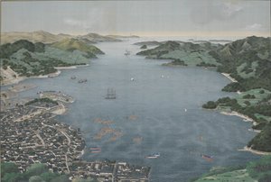 長崎港、1800-50年頃（絹絵） 作： Kawahara Keiga