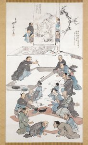 書道と絵画の会（紙にインクとカラー）