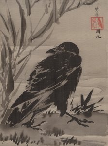 ストリームによるカラスとリード、ca。 1887。 作： Kawanabe Kyosai