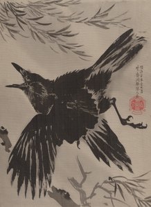 カラスと柳の木、1887年11月。 作： Kawanabe Kyosai