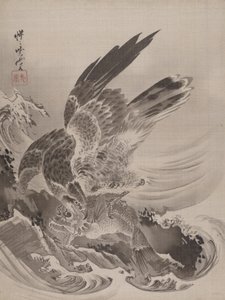 イーグル攻撃魚、ca。 1887。 作： Kawanabe Kyosai