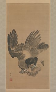イーグル、サルを攻撃する、1885年。 作： Kawanabe Kyosai