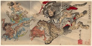 5月：連載「十二月の内五月」より 虎に乗って鬼退治の鬼退治 作： Kawanabe Kyosai