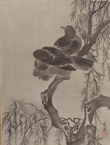枝に二羽の鳥、ca。 1887。 作： Kawanabe Kyosai
