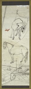 中国風の2頭の馬、6点のスケッチのうちの1点 作： Kawanabe Kyosai