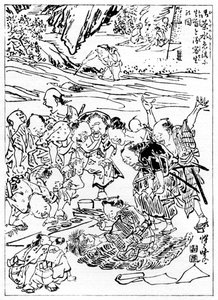 切断された頭をスケッチした若い兄弟、1898年。 作： Kawanabe Kyosai