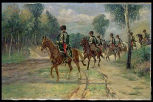 Hussarsの戦隊、1920年頃（キャンバスに油彩） 作： Kazimierz Pulaski