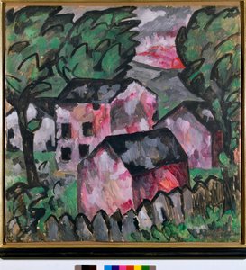 赤い家々のある風景 Kasimir Severinovich Malevich (Malevich, Malevic) (1878-1935) の絵画 日 107x106 cm 1910 日 Kunstmuseum Bale 作： Kazimir Severinovich Malevich