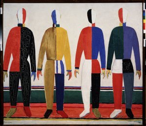 スポーツマン。 カラフルなスポーツウェアを着た 4 人の男性。 Kasimir Severinovich Malevich（Malevich、Malevich）（1878-1935）による絵画、キャンバスに油彩 作： Kazimir Severinovich Malevich