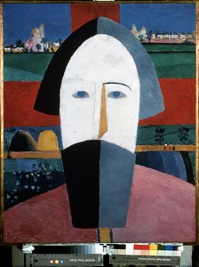 農民の頭（農民の頭）。 Kasimir Severinovich Malevitch (Malevich, Malevic) (1878-1935) による絵画、木に油彩