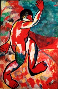 カシミール・マレーヴィッチ（マレーヴィッチ、Malevich）（1878-1935）の「浴女」の絵 1910年 薄暗い。105x69 cm アムステルダム、ステデリック・ミュージアム 作： Kazimir Severinovich Malevich
