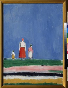3 つの数字。 後ろから見た、2 人の子供を持つ母親。 Kasimir Severinovich Malevitch (Malevich, Malevic) (1878-1935) による絵画、キャンバスに油彩、1913 年または 1927 年以降。 ロシア美術、20 世紀の前衛、シュプレマティズム。 コレクション p 作： Kazimir Severinovich Malevich
