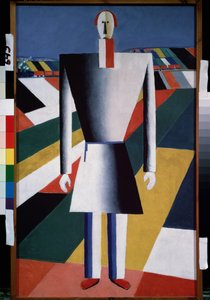 A Peasant in the Field (畑の農民)。 Kasimir Severinovich Malevitch (Malevich, Malevic) (1878-1935) による絵画、木に油彩 作： Kazimir Severinovich Malevich