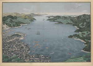 長崎湾の眺め、1833年頃。 作： Keiga Kawahara