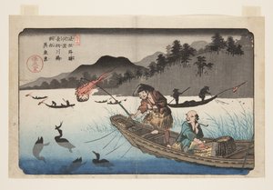 No.55、K?do。長江の鵜飼船（K?do, Nagaegawa ukaibune）（カラー木版画 作： Keisai Eisen