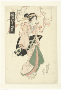 梅の花の下の花魁 美女と梅の対比（連載タイトル） 梅花美人くらべ 作： Keisai Eisen