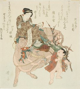 牛に乗る少女 作： Keisai Eisen