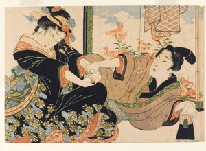 塗装されたスクリーンの愛好家、1815-25（木版） 作： Keisai Eisen