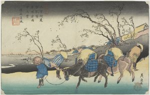No.20：1835- 1836年、葛飾駅近くの雨の中の平塚原の風景 作： Keisai Eisen