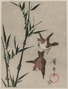 雀と竹と降る雪
