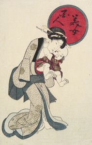 赤ちゃんを持つ女性 作： Keisai Eisen