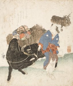 荷を積んだ雄牛を引く大原の女性 作： 圭西鉄